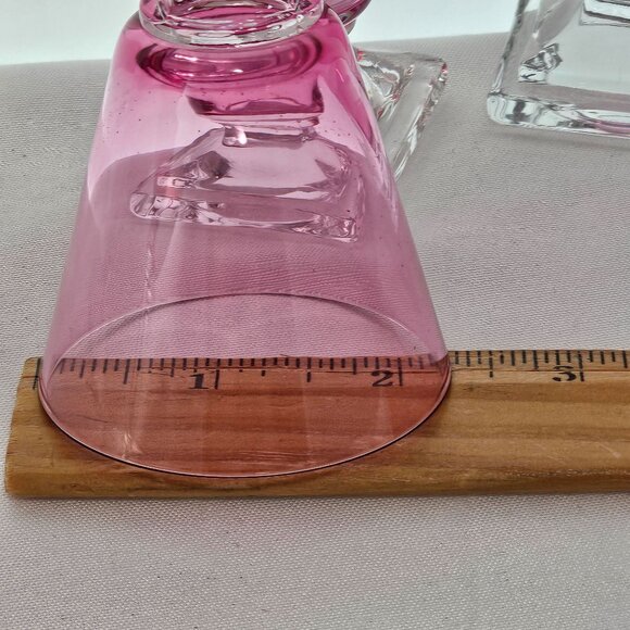3 Retro Pink Cordial Glasses 3.25" square foot schnapps glass MCM barware - Picture 7 of 8